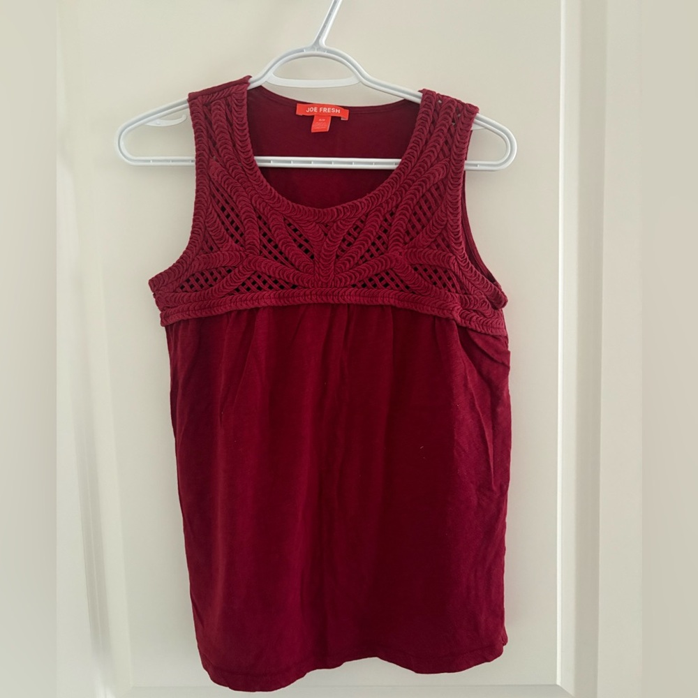 Joe Fresh Burgundy Crochet Yoke Tank Top Small